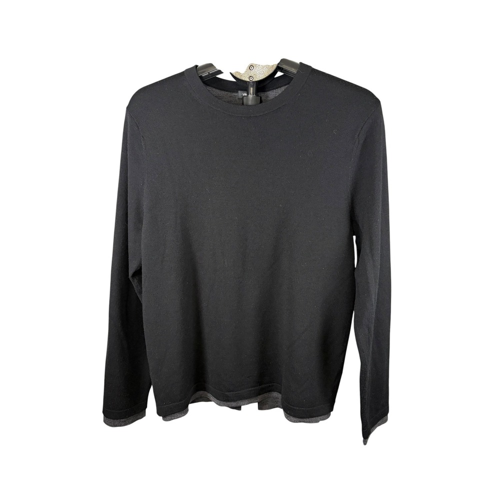 Vince Mens Black 100% Merino Wool Double Layer Crewneck Sweater Size M